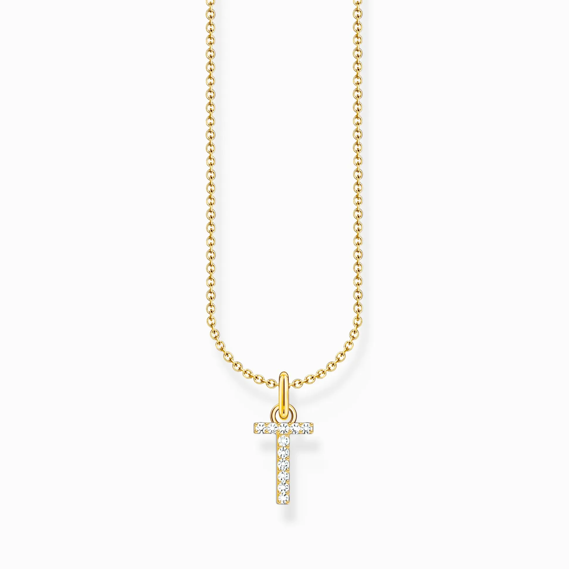 Hot Chaîne à breloque lettreT, dorée Femme Chaînes & Colliers|Placage Or 18 Carats - Argent 925