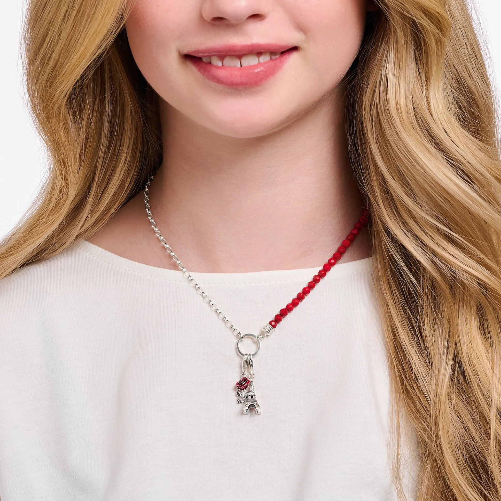 Cheap Chaîne à Charms, Beads rouges et maillons en argent Femme Charm Chaînes|Charm Chaînes