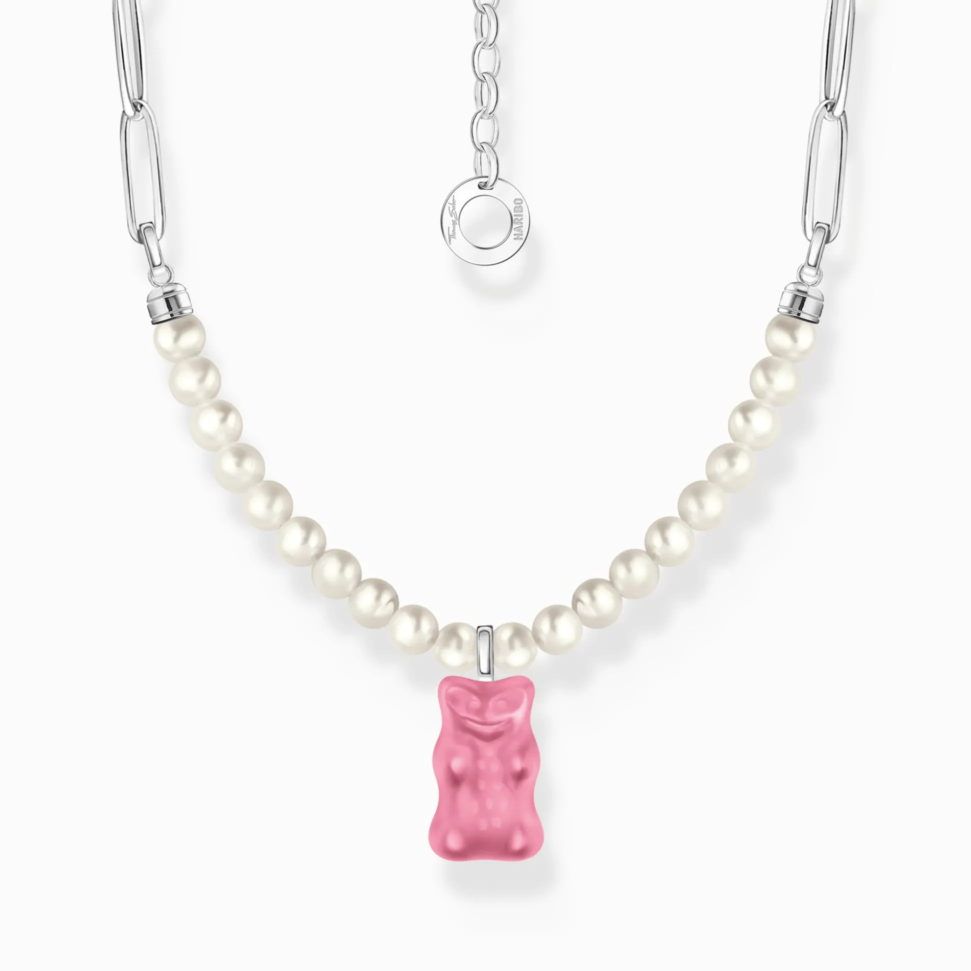 Flash Sale Chaîne à maillons avec breloque Ours d’Or rose et perles, argent Femme Chaînes & Colliers|Chaînes & Colliers