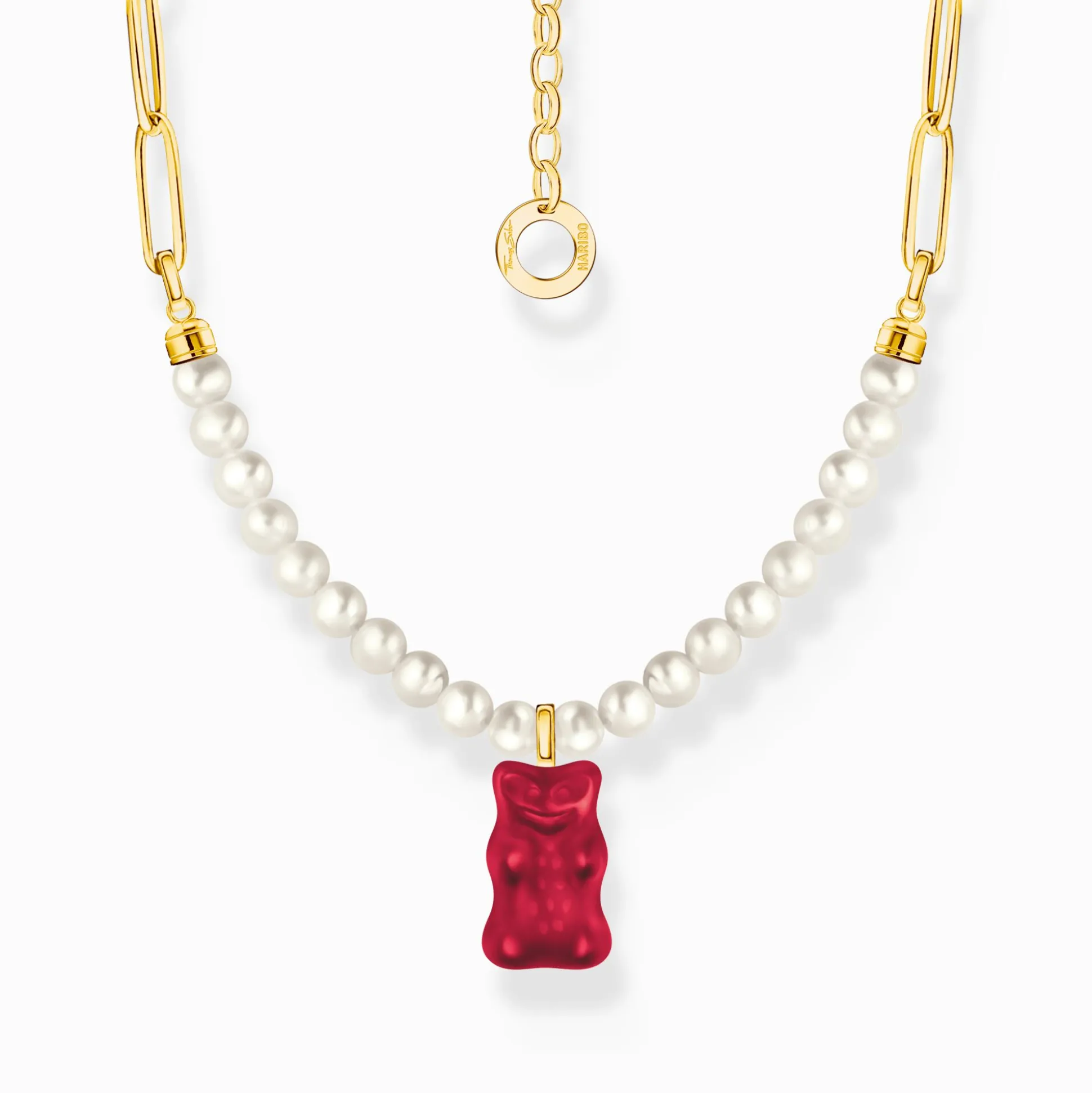 Fashion Chaîne à maillons avec breloque Ours d’or rouge et perles, dorée Femme Chaînes & Colliers|Placage Or 18 Carats - Argent 925