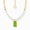 Cheap Chaîne à maillons avec breloque Ours d’or vert et perles, dorée Femme Chaînes & Colliers|Placage Or 18 Carats - Argent 925