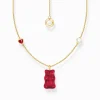 Fashion Chaîne avec breloque Ours d’or rouge, cœur et perle, dorée Femme Chaînes & Colliers|Placage Or 18 Carats - Argent 925