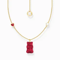 Fashion Chaîne avec breloque Ours d’or rouge, cœur et perle, dorée Femme Chaînes & Colliers|Placage Or 18 Carats - Argent 925