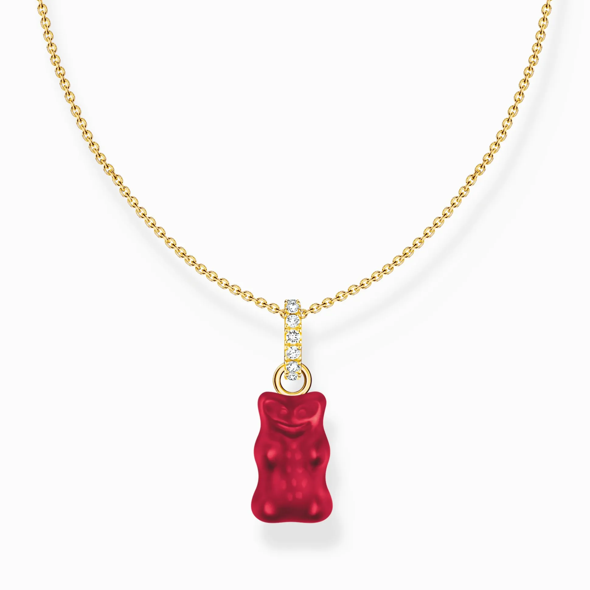 Clearance Chaîne avec breloque Ours d’or rouge et pierres, dorée Femme Chaînes & Colliers|Placage Or 18 Carats - Argent 925