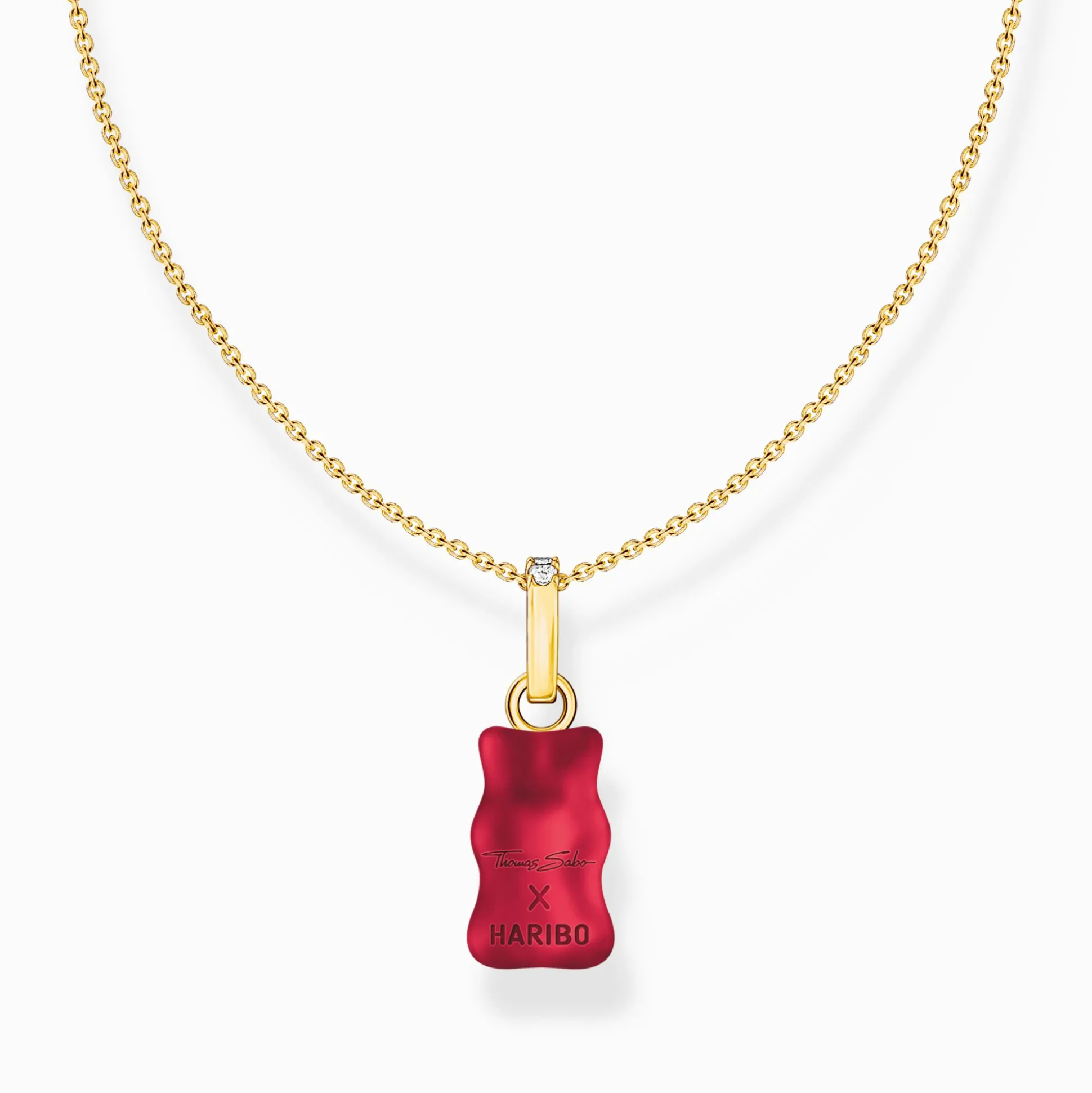 Clearance Chaîne avec breloque Ours d’or rouge et pierres, dorée Femme Chaînes & Colliers|Placage Or 18 Carats - Argent 925