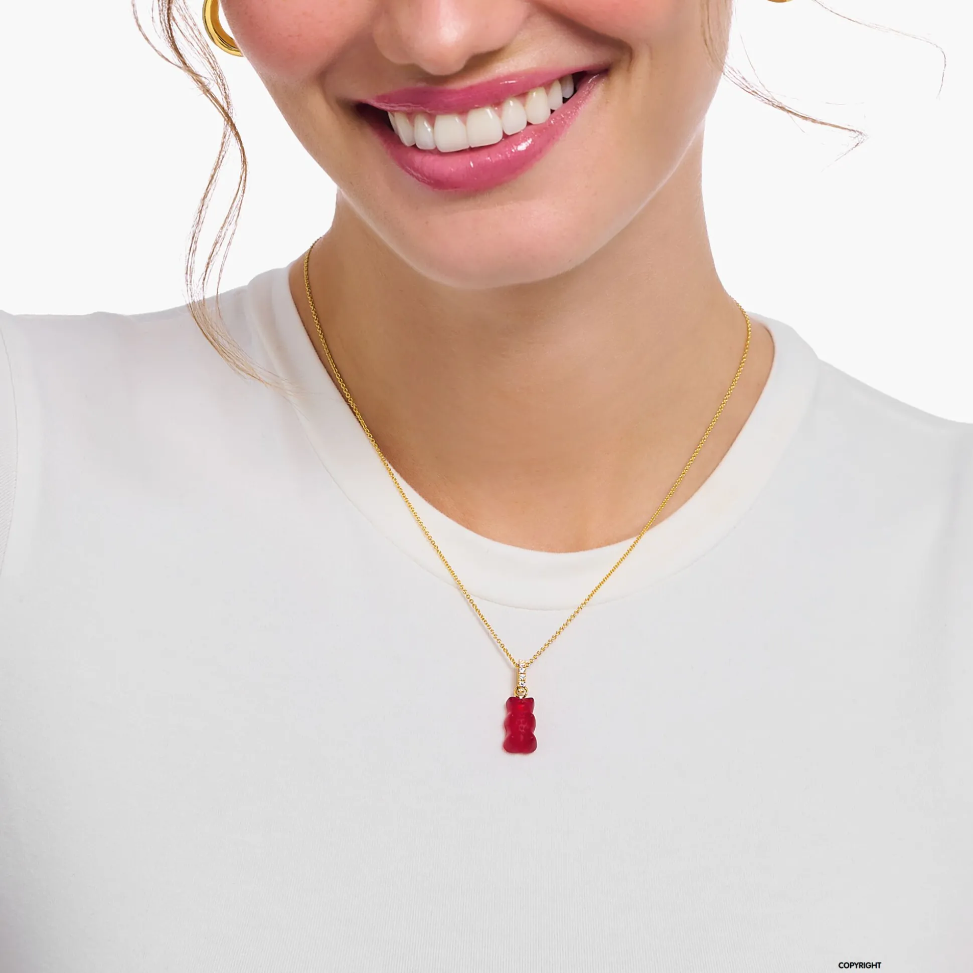Clearance Chaîne avec breloque Ours d’or rouge et pierres, dorée Femme Chaînes & Colliers|Placage Or 18 Carats - Argent 925