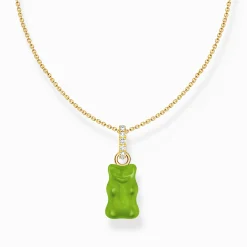 Best Chaîne avec breloque Ours d’or vert et pierres, dorée Femme Chaînes & Colliers|Placage Or 18 Carats - Argent 925