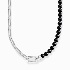 Online Chaîne avec noires beads de onyx et liens argent Chaînes & Colliers|Argent 925
