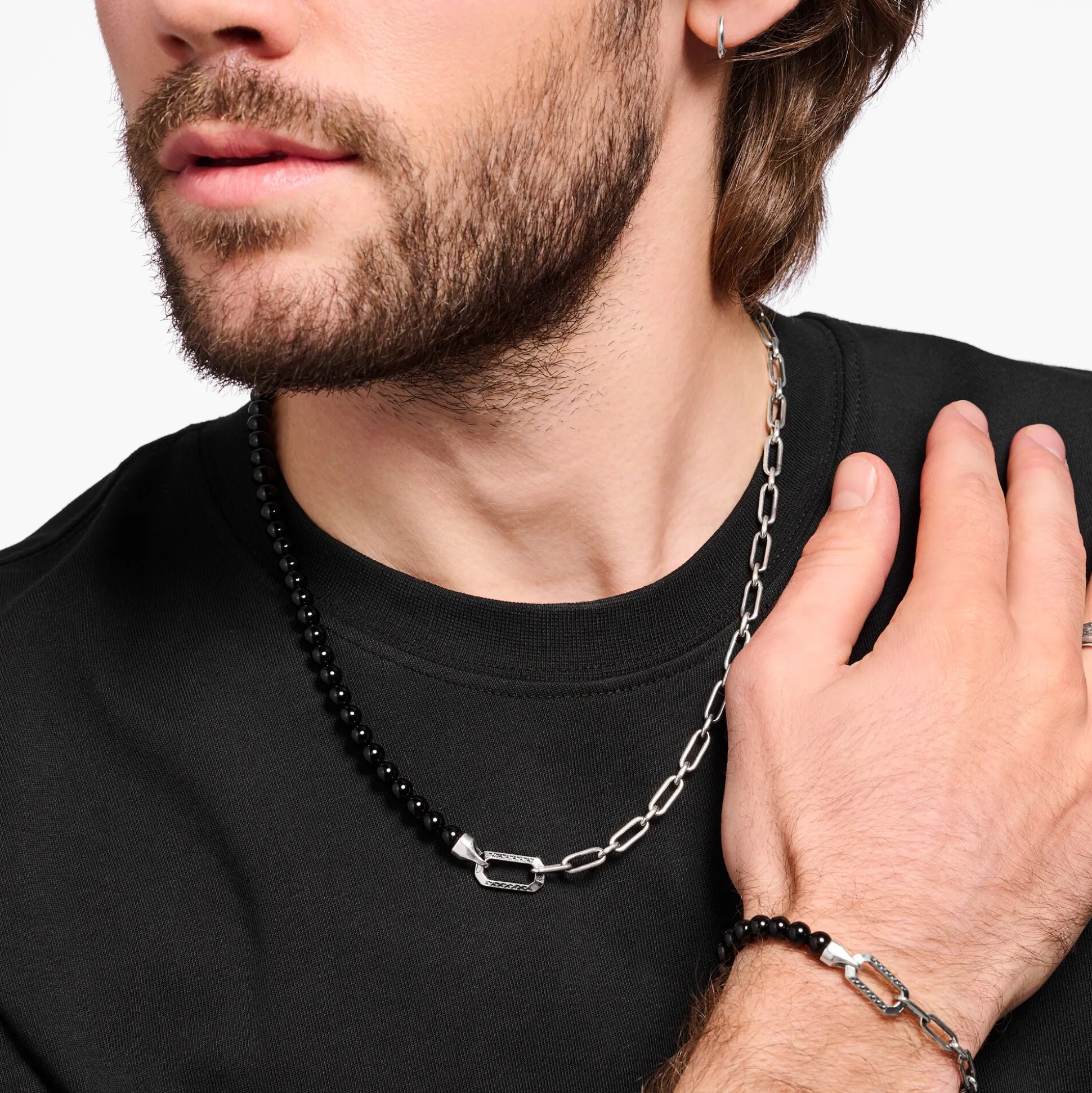 Online Chaîne avec noires beads de onyx et liens argent Chaînes & Colliers|Argent 925