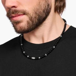 Fashion Chaîne avec noires beads de onyx argent Femme Chaînes & Colliers|Chaînes & Colliers