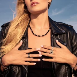 Fashion Chaîne avec noires beads de onyx argent Femme Chaînes & Colliers|Chaînes & Colliers