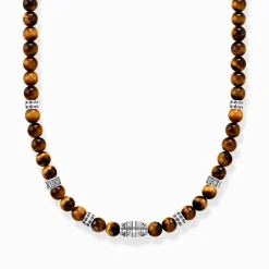 Online Chaîne avec oeil-de-tigre beads argent Femme Chaînes & Colliers|Chaînes & Colliers