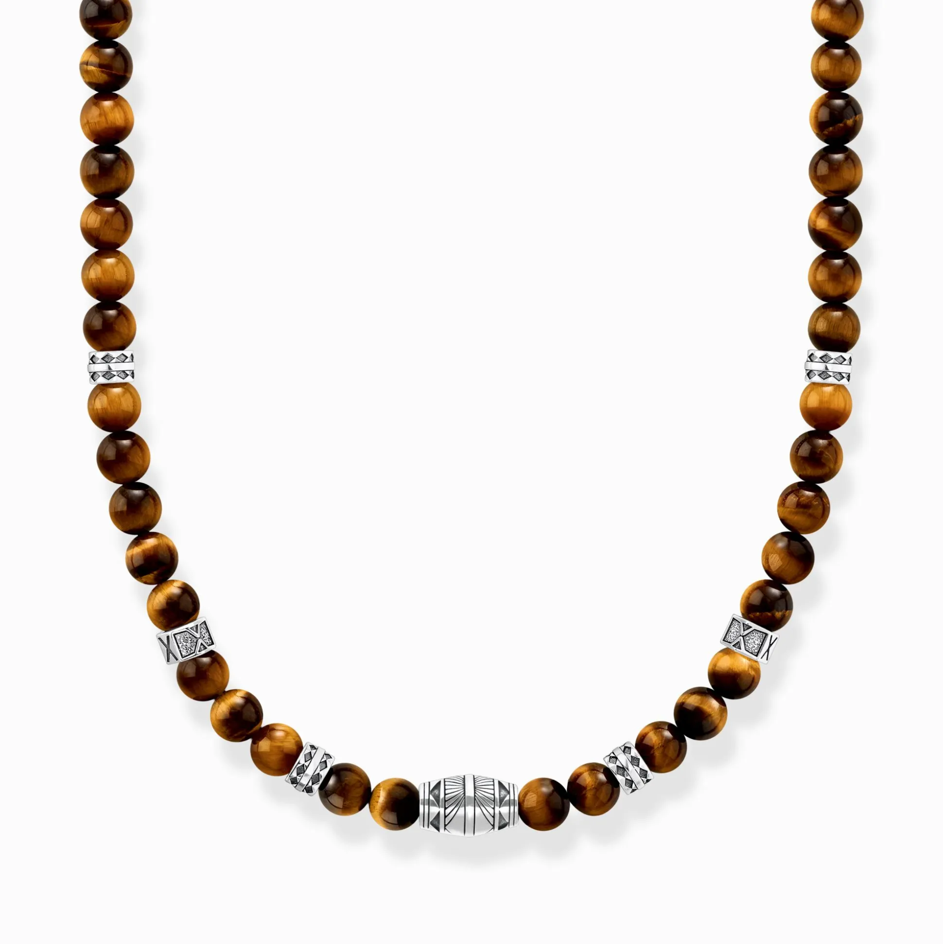 Online Chaîne avec oeil-de-tigre beads argent Femme Chaînes & Colliers|Chaînes & Colliers