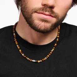Online Chaîne avec oeil-de-tigre beads argent Femme Chaînes & Colliers|Chaînes & Colliers