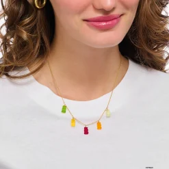 Best Chaîne avec 5Ours d’or colorés, dorée Femme Chaînes & Colliers|Placage Or 18 Carats - Argent 925