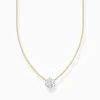 Shop Chaîne avec pendentif à zircone blanche, dorée Femme Chaînes & Colliers|Placage Or 18 Carats - Argent 925