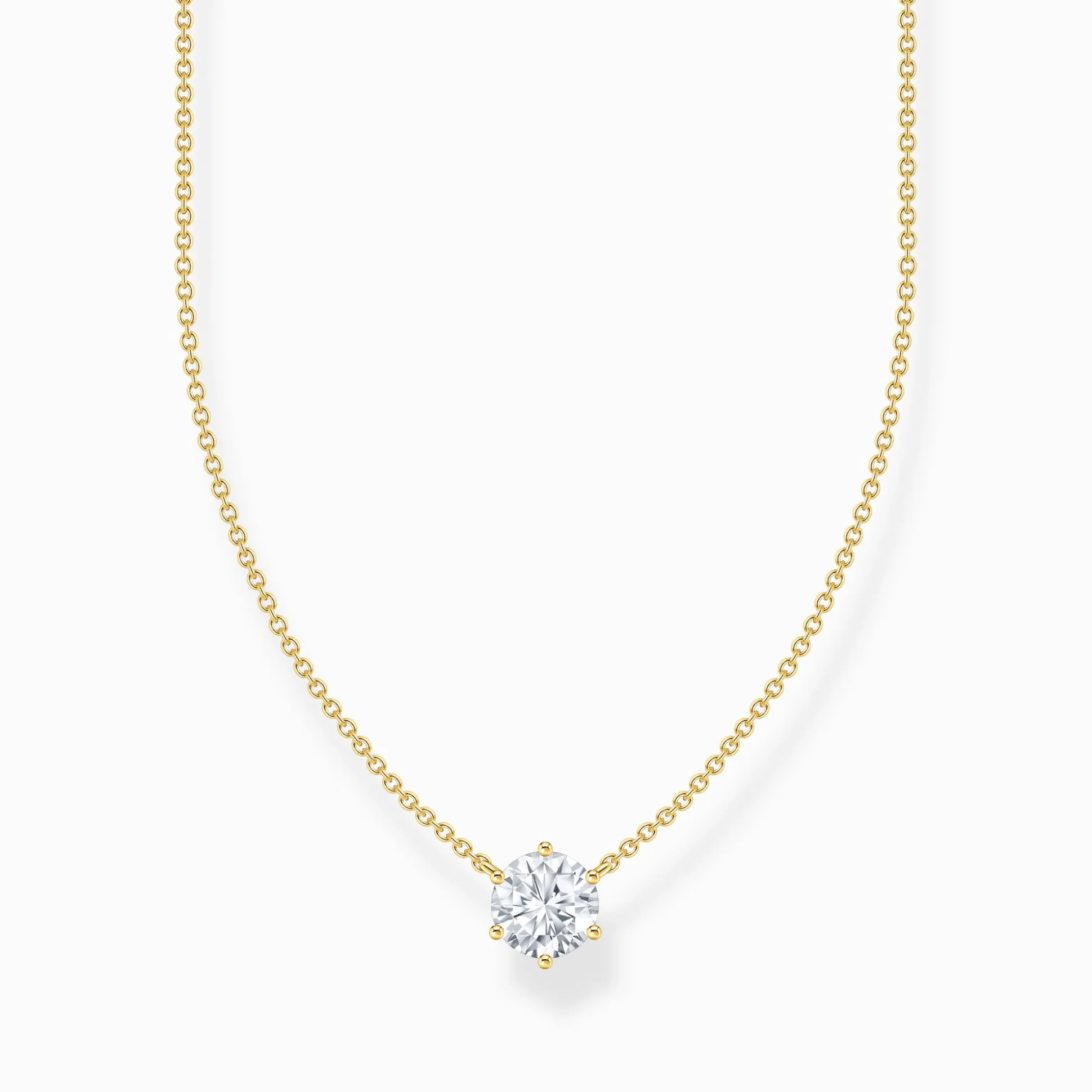 Shop Chaîne avec pendentif à zircone blanche, dorée Femme Chaînes & Colliers|Placage Or 18 Carats - Argent 925