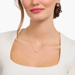 Shop Chaîne avec pendentif à zircone blanche, dorée Femme Chaînes & Colliers|Placage Or 18 Carats - Argent 925