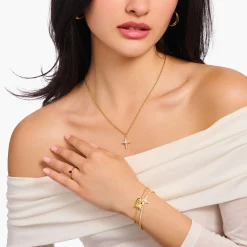 New Chaîne avec pendentif croix blanche Cross Romance plaqué or Femme Chaînes & Colliers