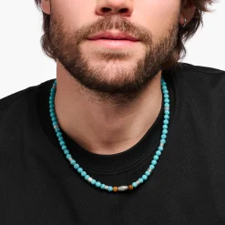 New Chaîne avec turquoises beads et oeil-de-tigre beads argent Femme Chaînes & Colliers|Chaînes & Colliers