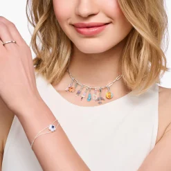 Outlet Chaîne Charm avec un médaille blanc argent Femme Charm Chaînes|Charm Chaînes