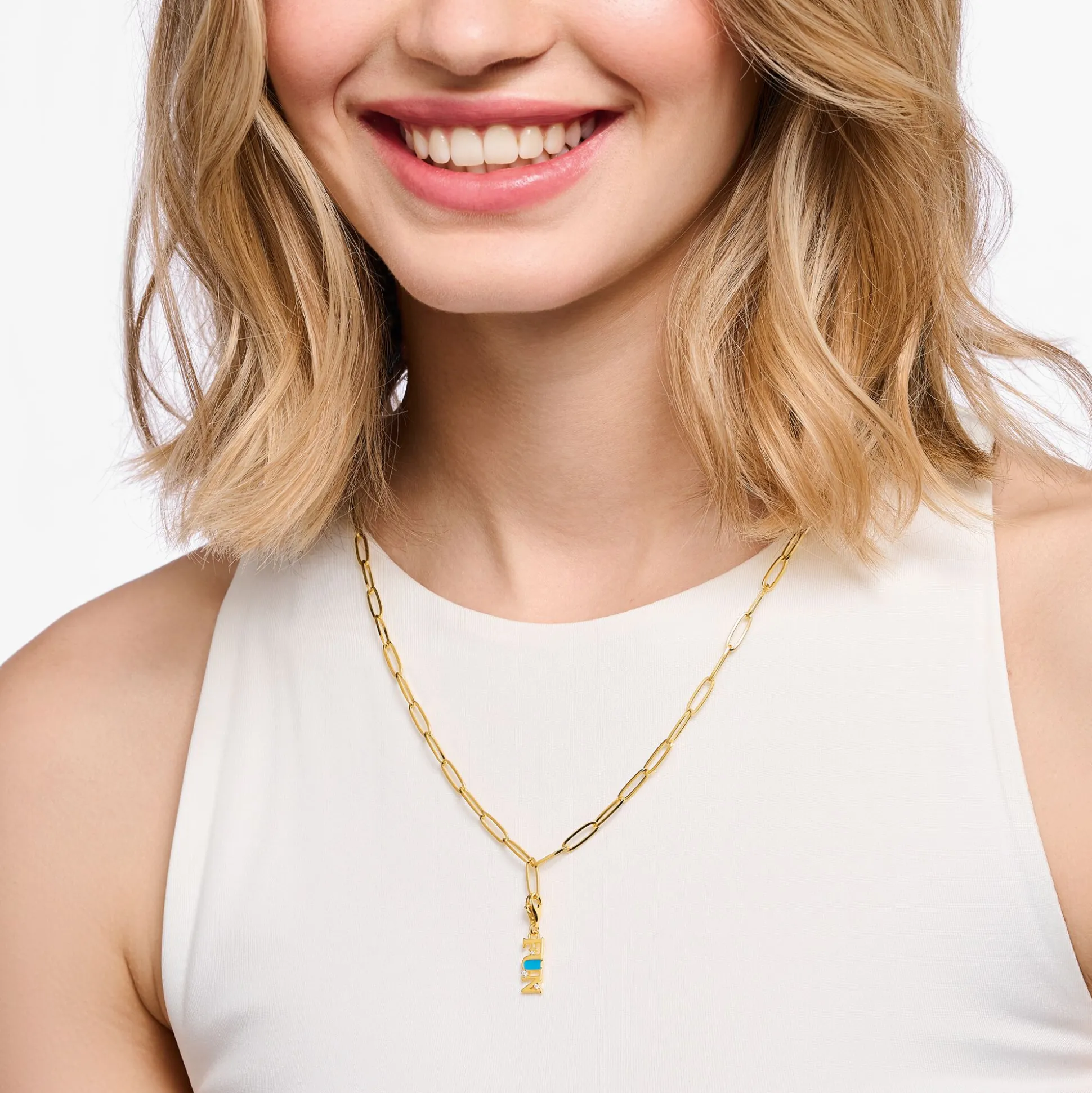 Cheap Chaîne Charm avec un médaille blanc plaqué or Femme Charm Chaînes|Charm Chaînes