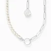 Online Chaîne Charmavec perles blanches et Coin argent Femme Charm Chaînes|Charm Chaînes