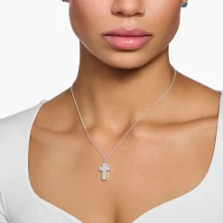 Shop Chaîne croix avec pierres blanches argent Femme Chaînes & Colliers