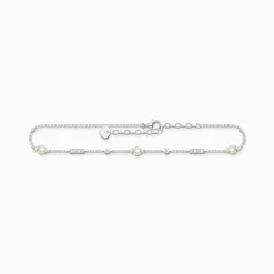 Outlet Chaîne de cheville avec perles et pierres blanches argent Femme Chaînes De Cheville