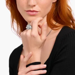 Cheap Chevalière loup sertie de gemmes, argent noirci Femme Bagues|Bagues