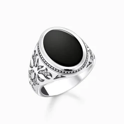 Hot Chevalière sertie d’onyx noir, argent noirci Femme Bagues|Bagues