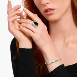 Hot Chevalière sertie d’onyx noir, argent noirci Femme Bagues|Bagues
