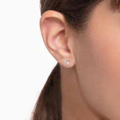 Cheap Clou d'oreille unique lune pavé argent Femme Clous D'oreilles