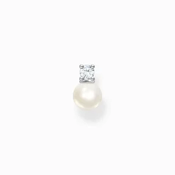 Discount Clou d'oreille unique perle avec pierre blanche argent Femme Boucles D'oreilles|Clous D'oreilles