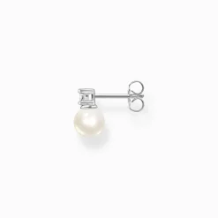Discount Clou d'oreille unique perle avec pierre blanche argent Femme Boucles D'oreilles|Clous D'oreilles