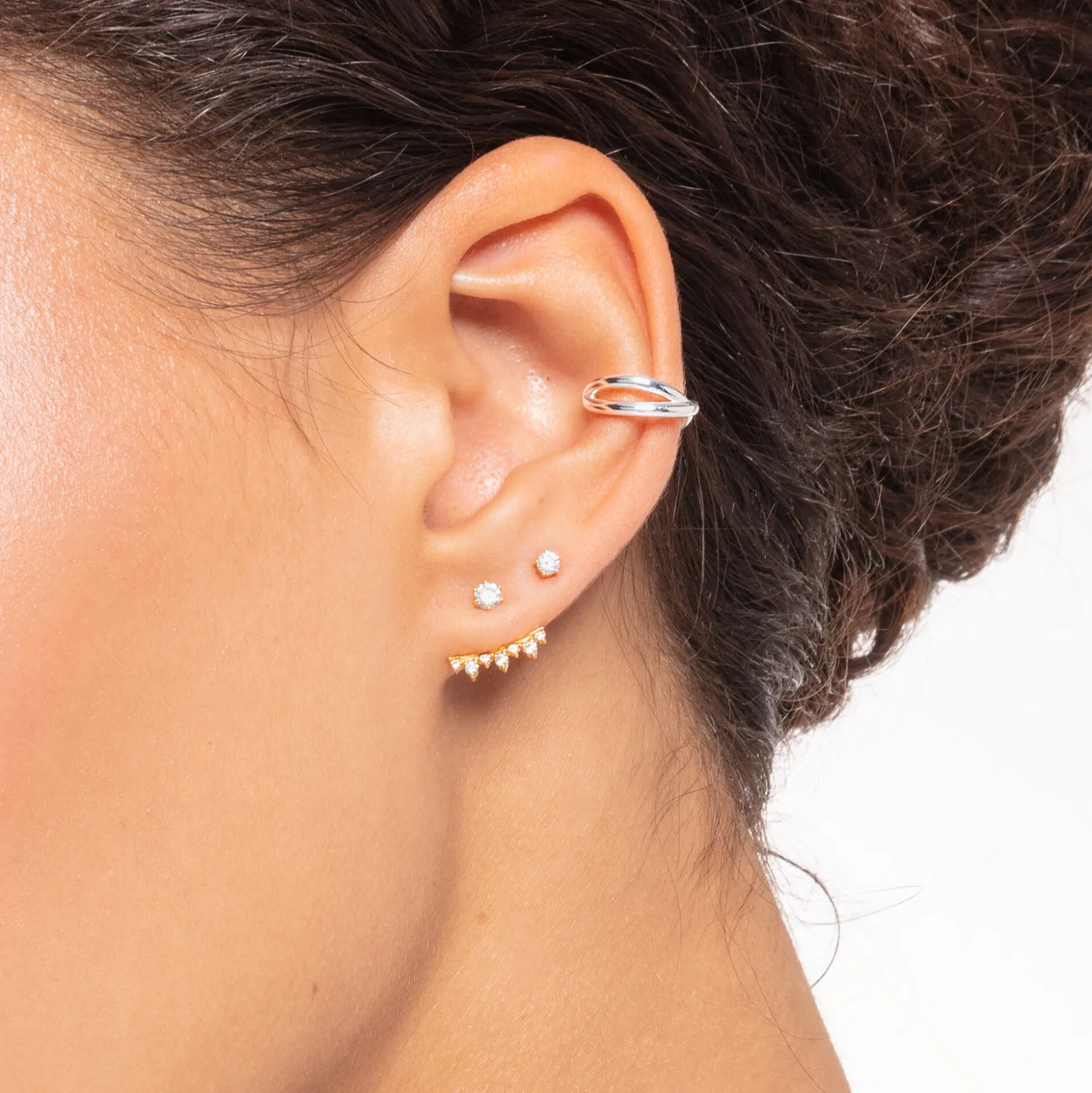 Online Clou d'oreille unique pierre blanche or Femme Clous D'oreilles|Placage Or 18 Carats - Argent 925