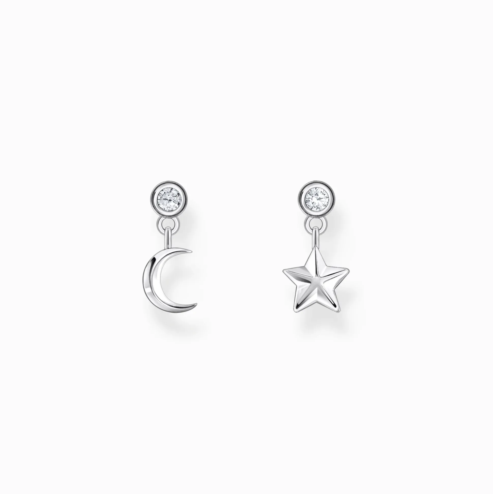 Clearance Clous d’oreilles avec pendentif lune et étoile et gemmes blanches, argent Femme Clous D'oreilles|Argent 925