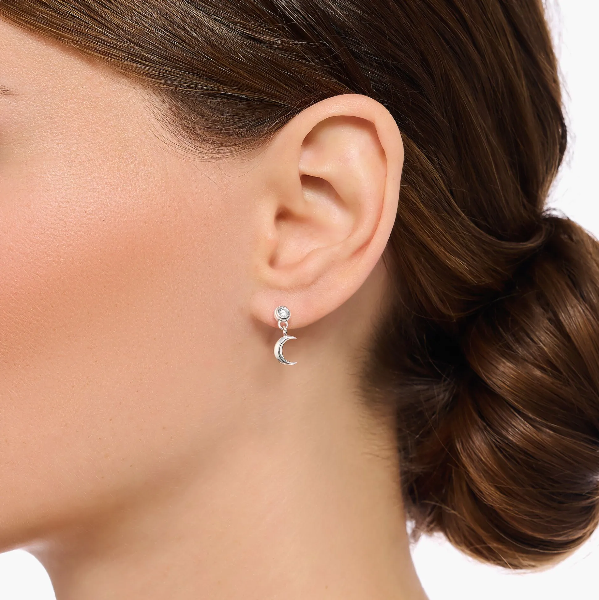 Clearance Clous d’oreilles avec pendentif lune et étoile et gemmes blanches, argent Femme Clous D'oreilles|Argent 925