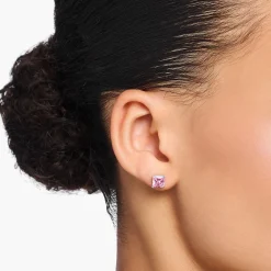 Flash Sale Clous d'oreilles avec pierre rose argent Femme Clous D'oreilles