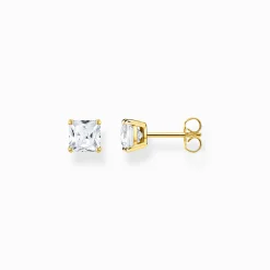 Cheap Clous d'oreilles avec pierre blanches plaqué or Femme Clous D'oreilles