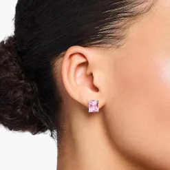 Cheap Clous d'oreilles avec pierre rose argent Femme Clous D'oreilles