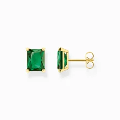 Online Clous d'oreilles avec pierre verte plaqué or Femme Clous D'oreilles