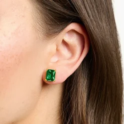 Online Clous d'oreilles avec pierre verte plaqué or Femme Clous D'oreilles