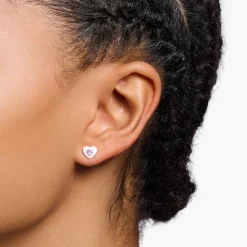 Shop Clous d'oreilles cœur avec pierres roses argent Femme Clous D'oreilles