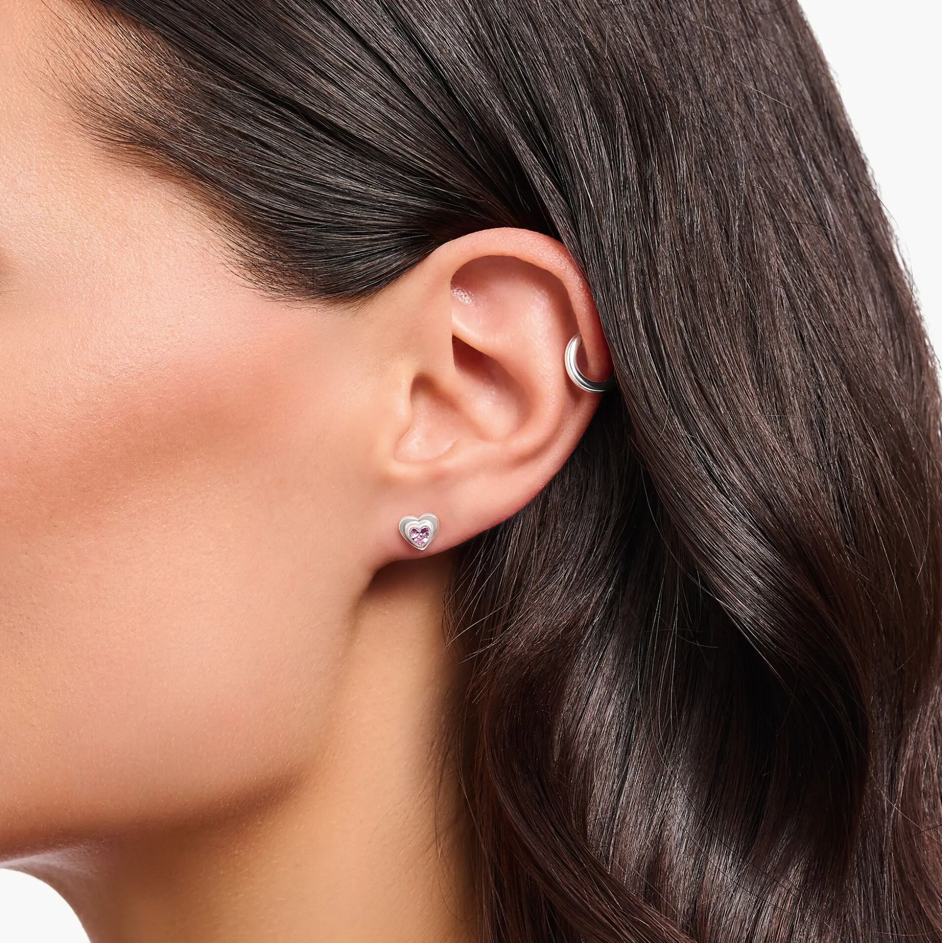 Shop Clous d’oreilles cœur zircon rose argent noirci Femme Clous D'oreilles