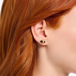 Clearance Clous d’oreilles en argent avec cristal en onyx noir Femme Clous D'oreilles