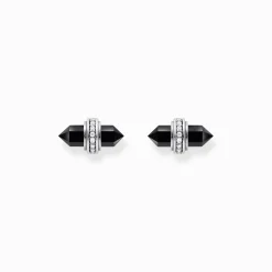 Online Clous d’oreilles en argent avec cristal en onyx noir Femme Clous D'oreilles|Argent 925