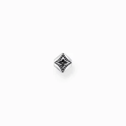 Store Clous d’oreilles individuels sertis d’une gemme noire, argent noirci Femme Clous D'oreilles|Clous D’oreilles & Créoles