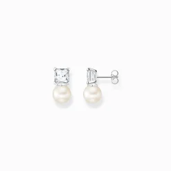 Best Sale Clous d'oreilles perle avec pierre blanche argent Femme Clous D'oreilles