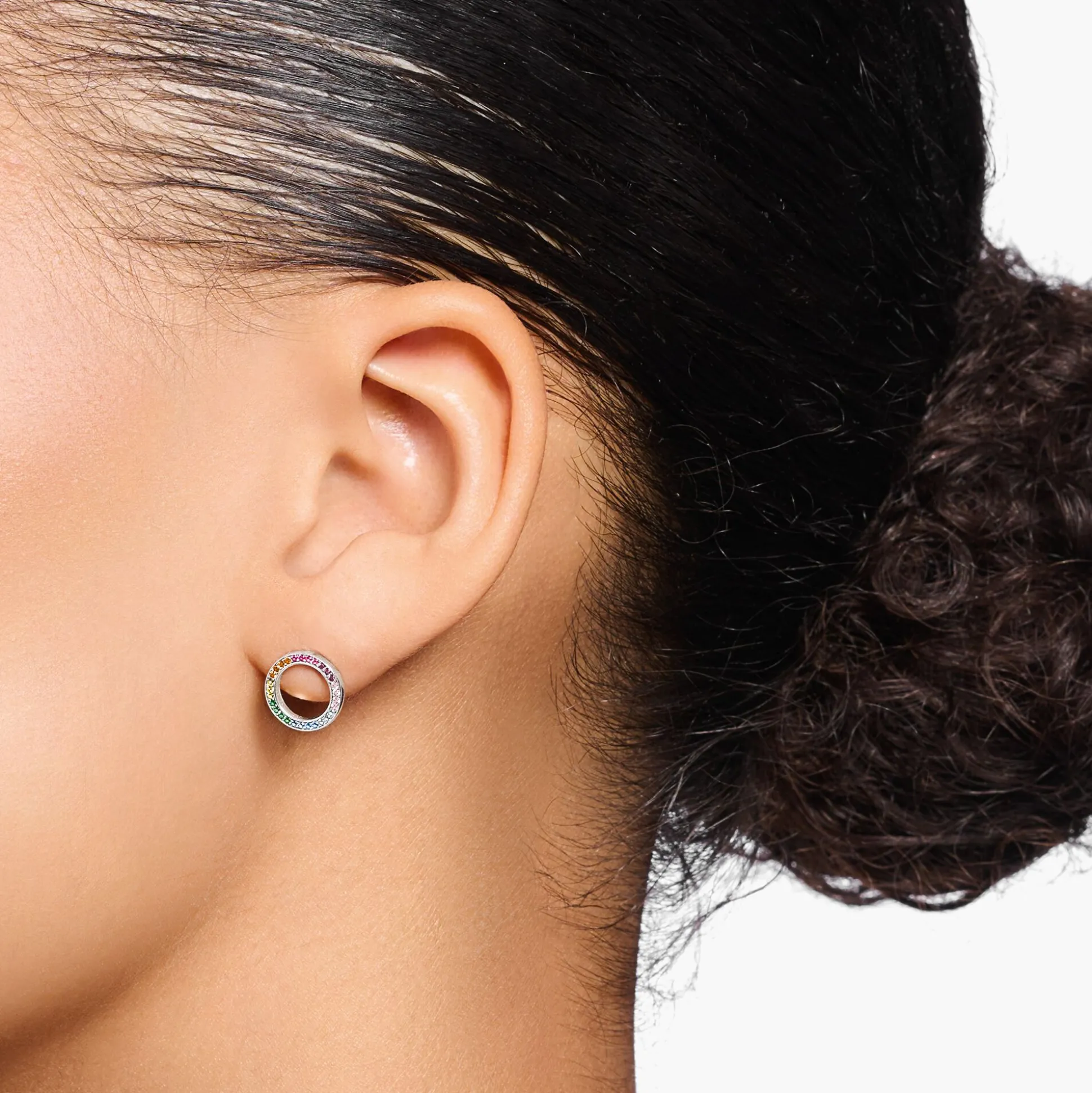 Outlet Clous d’oreilles Together ronds, argent noirci et gemmes multicolores Femme Clous D'oreilles|Argent 925